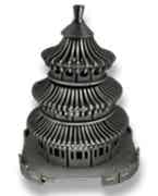 The BaoTa is steel product with complex and regular hollow design made by CNC machining service on a white background